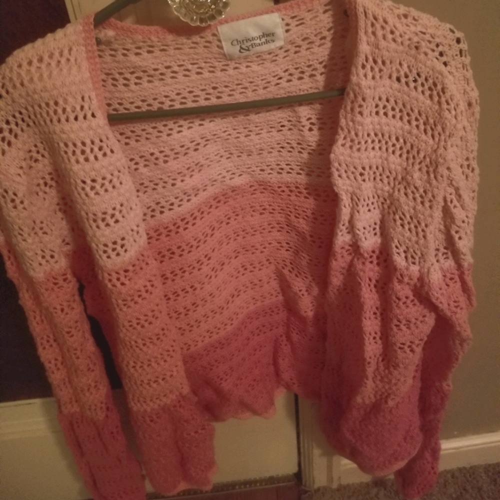 Peach and orange crocheted cardigan sweater